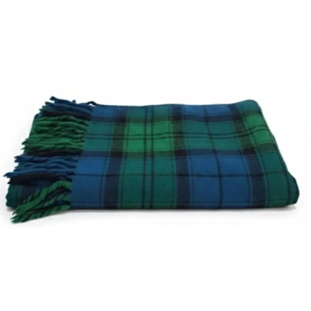 Faribault fluff Loomed wool square winter blanket green plaid watch tartan